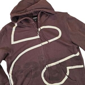 Desigual Men's Medium Hoodie Brown Full Zip Abstract Graphic Cotton Sweatshirt